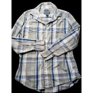 American Rag Cie Blue Plaid Flap Pocket Long Sleeve Western Pearl Snaps Men’s M